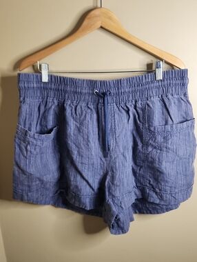 Athleta Cabo Linen Textured 4" Shorts Womens In Blue Stripe. Size 18. #657595